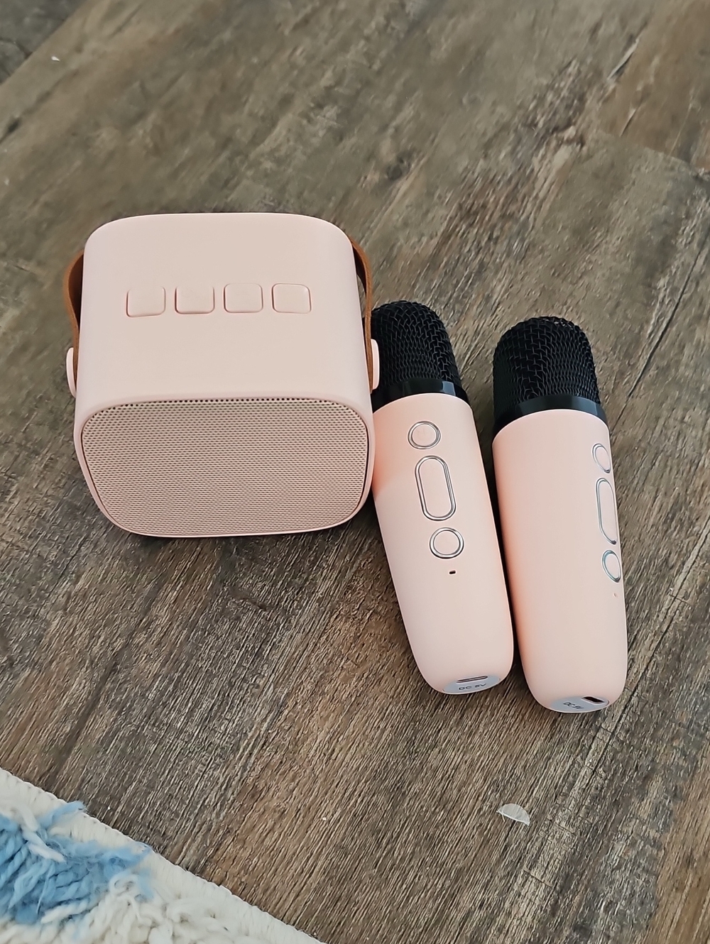Portable Pink Bluetooth Mini Karaoke Machine W/ 2 Microphones & LED Lights